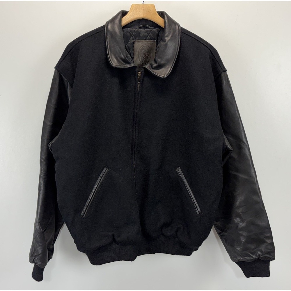Golden Bear Varsity Wool & Leather Bomber Style Jacket Mens XL Blk USA Made READ